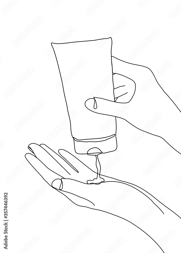 continuous line drawing, of cosmetics on hand vector illustration.