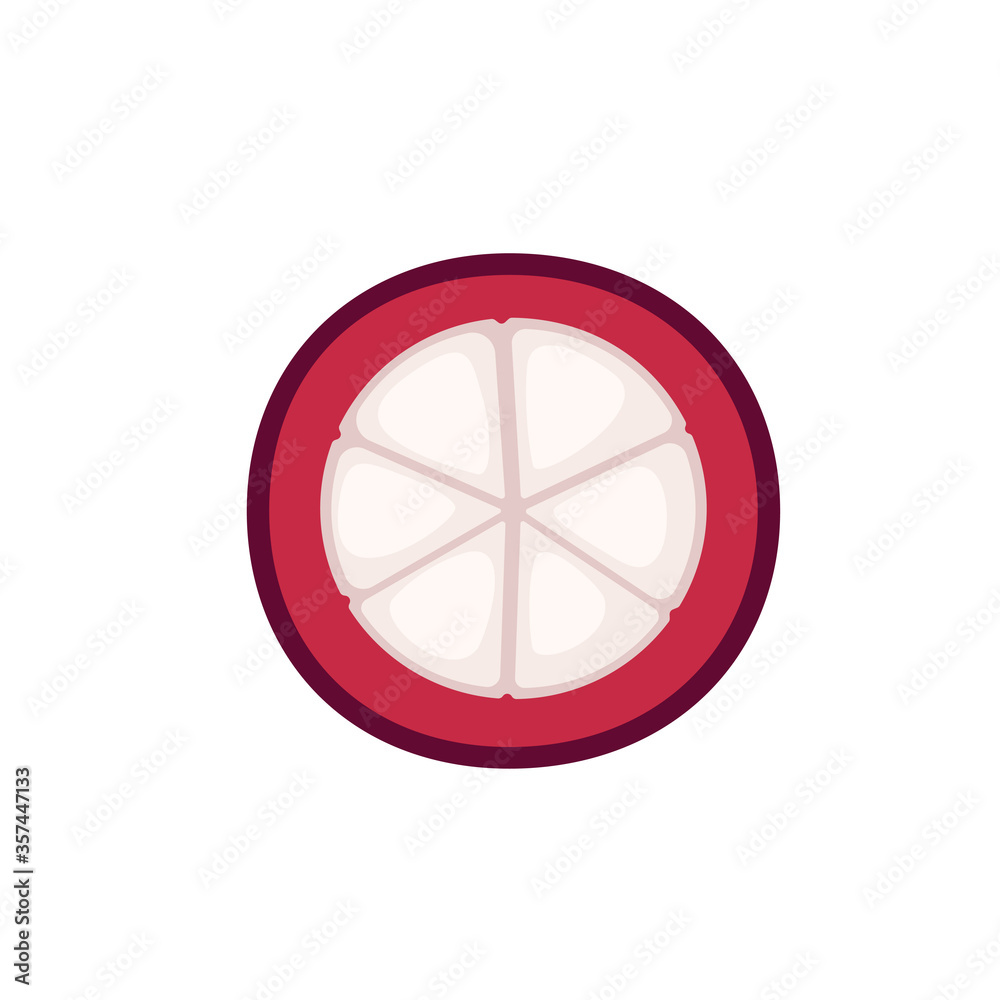 Mangosteen in cut top view flat design Mangosteen in cut top view flat design