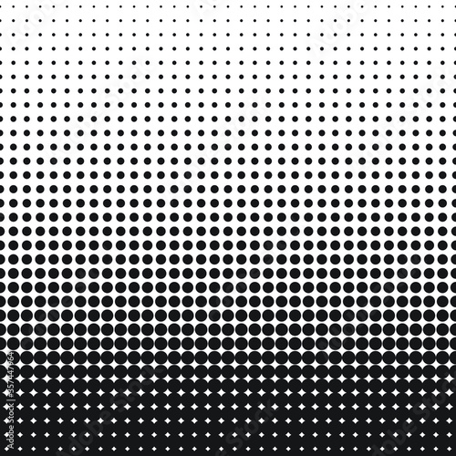 Dot gain pattern, halftone black dots on white background, seamless screen print texture of dots  