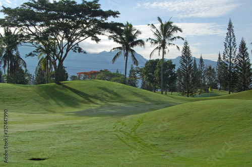 Golf course and trees at Mount Malarayat in Lipa, Batangas, Philippines.