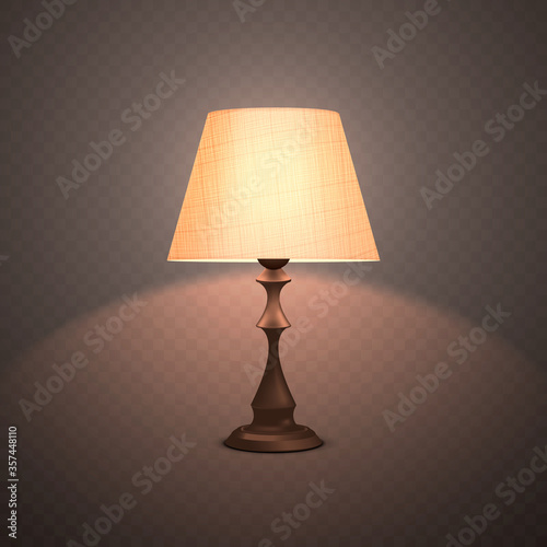 Decorative realistic luminous night lamp, floor lamp on a transparent background. Vector illustration.