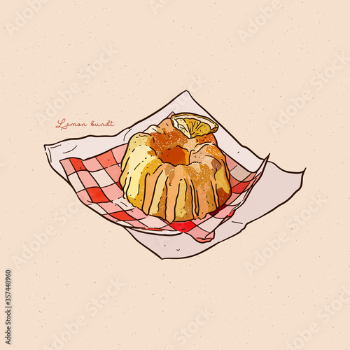 Lemon bundt cake, hand draw sketch vector. photo