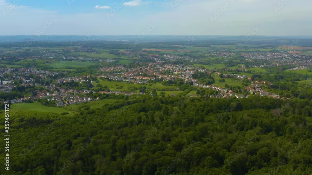 Aerial view of the French, German border in Saarland german side on a sunny day in spring Aerial view of the French, German border in Saarland german side on a sunny day in spring