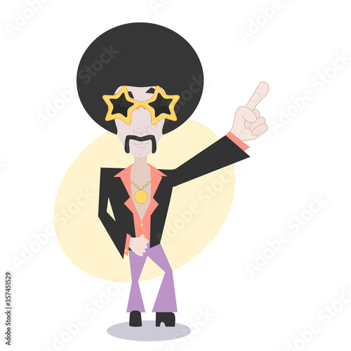 Retro disco dancer with cool glasses.Vector illustration of 70s disco dancer character.