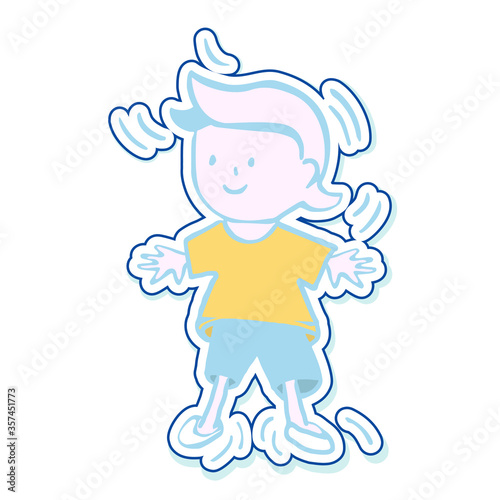 Sticker. Cartoon boy. Isolated icon drawn by hand. Vector illustration of a subject on a white background. Doodle style. Element for scrapbooking, banners, cards, etc.