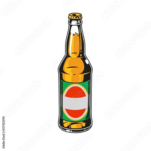 Glass bottle full of lager beer