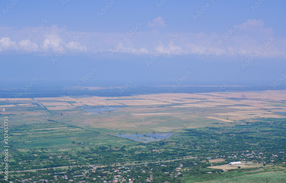 Georgia, the city of love Signagi. June 2019.  Beautiful panoramic view of the Alazani valley from the city of Signagi, Kakheti region.