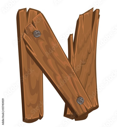 wooden alphabet - letter N on white  background