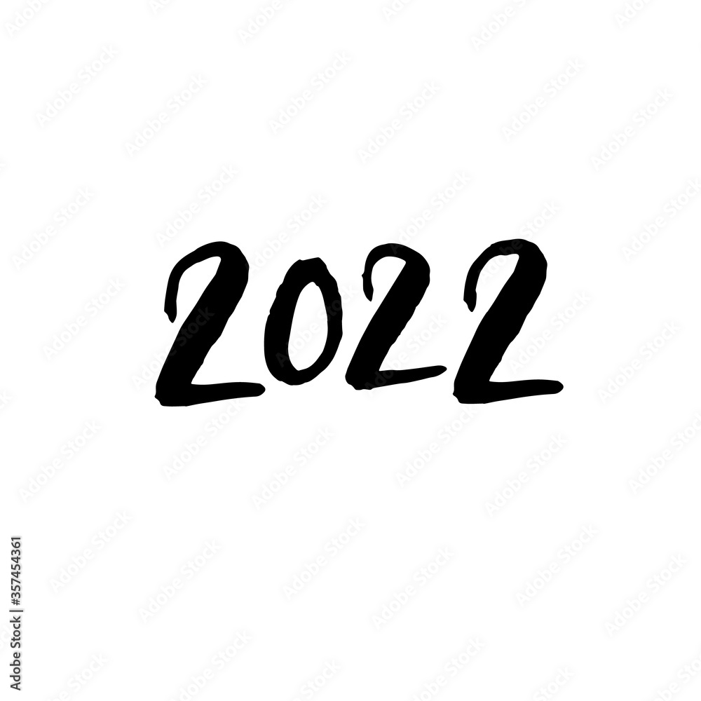 2022 text design Black color, Collection of Happy New Year and happy holidays, lettering design element, handwritten isolated on white background. Calendar 2022, Paintbrush stroke.