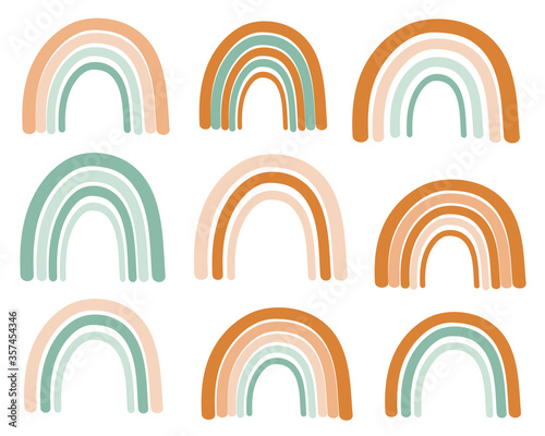 Set of colorful stylized rainbow brown and green pastel colors vector illustration