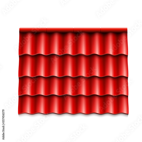 Modern roof coverings. Red corrugated roof tile. Vector illustration isolated on white background