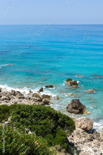 blue waters of Kokkinos Vrachos Beach, Lefkada, Greece