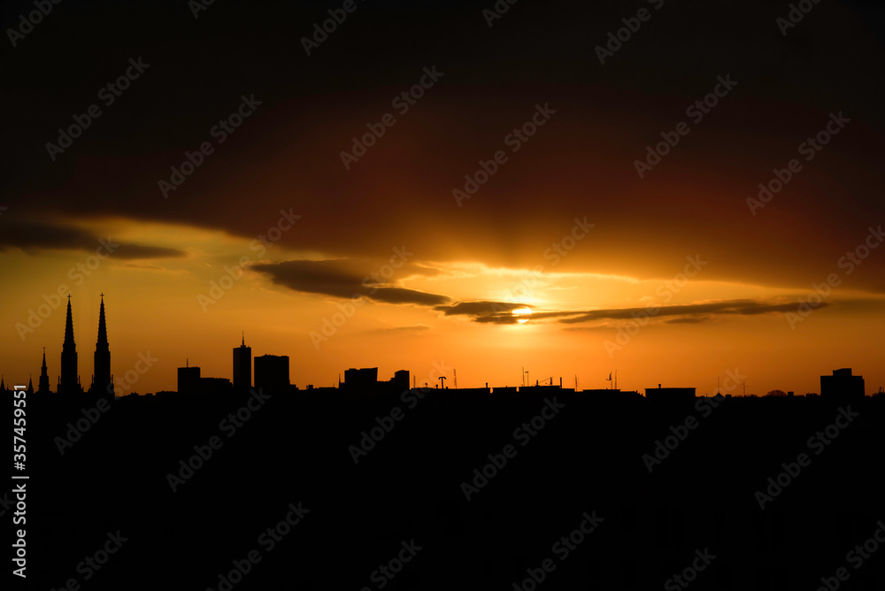 Beautiful sunset over the city, Warsaw