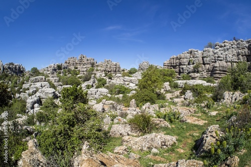 Landscape shot of beautiful Torcal de Antequera Villanueva in Spain photo