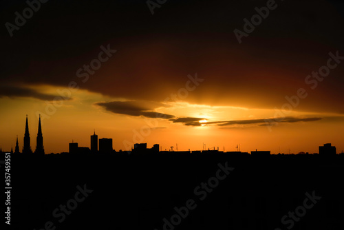 Beautiful sunset over the city, Warsaw