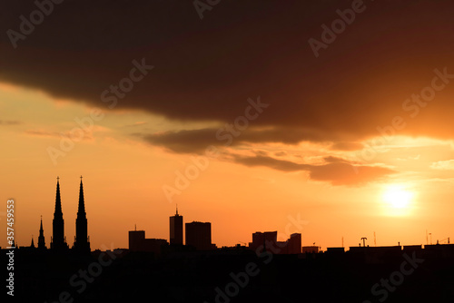 Beautiful sunset over the city, Warsaw
