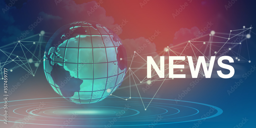 Illustration with planet Earth and word NEWS on color gradient background