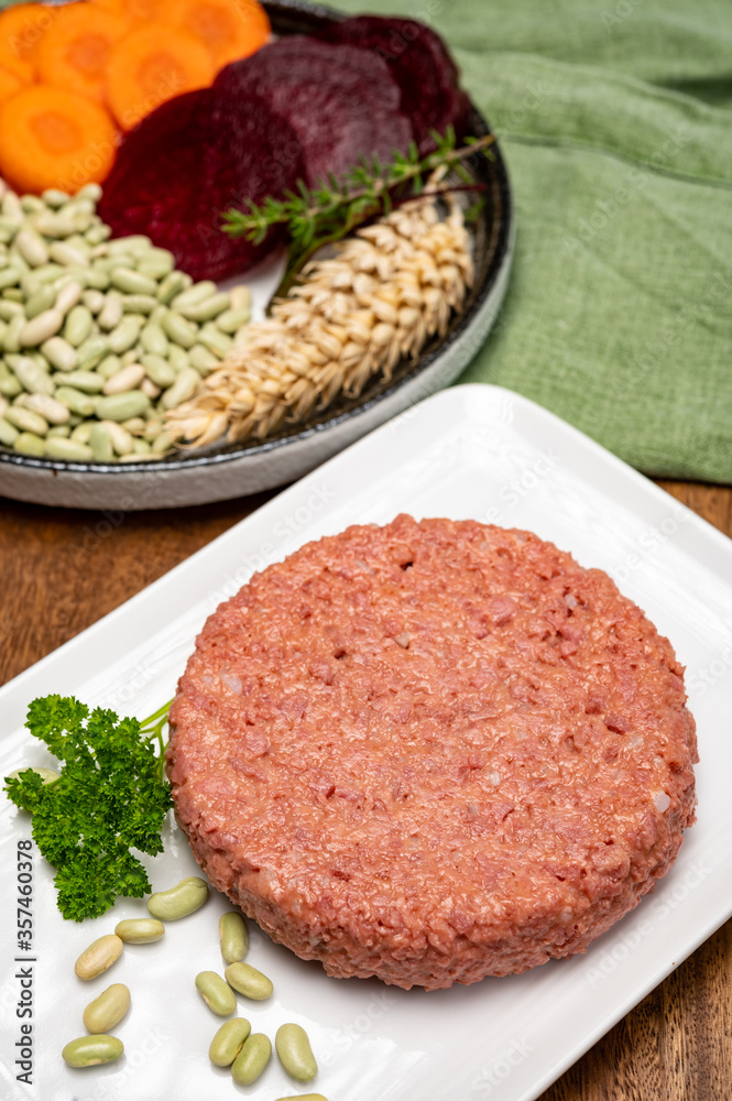 Source of fibre plant based vegan soya protein burgers, meat free healthy food Source of fibre plant based vegan soya protein burgers, meat free healthy food