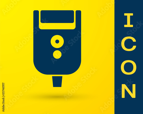 Blue Electric razor blade for men icon isolated on yellow background. Electric shaver. Vector Illustration