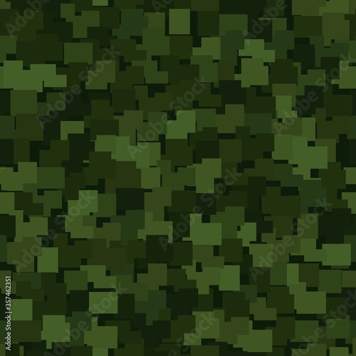Abstract seamless pattern with green colored chaotic squares on dark