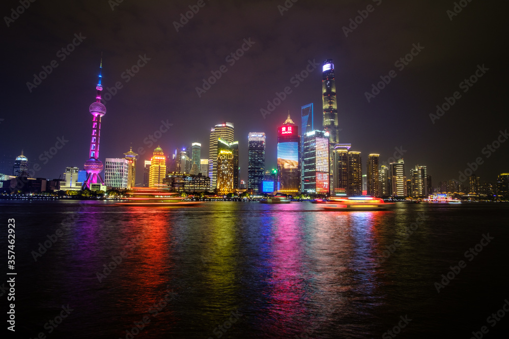 Financial centre of Shanghai viewed from the Bund at night