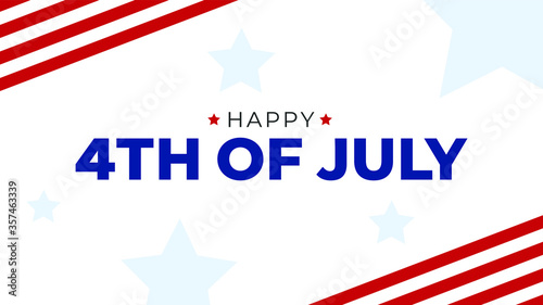Happy 4th of July Text with American Flag Border and Stars, Patriotic Horizontal Vector Illustration