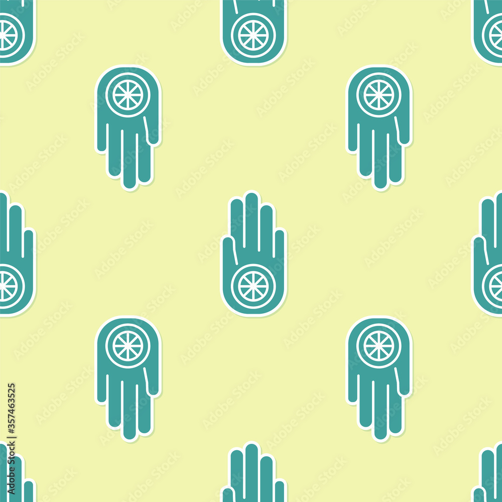 Green Symbol of Jainism or Jain Dharma icon isolated seamless pattern ...
