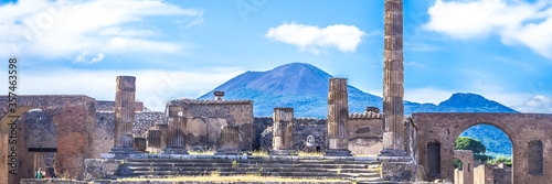 Photography Ancient ruins of Pompeii, Italy. Web banner panoramic view.