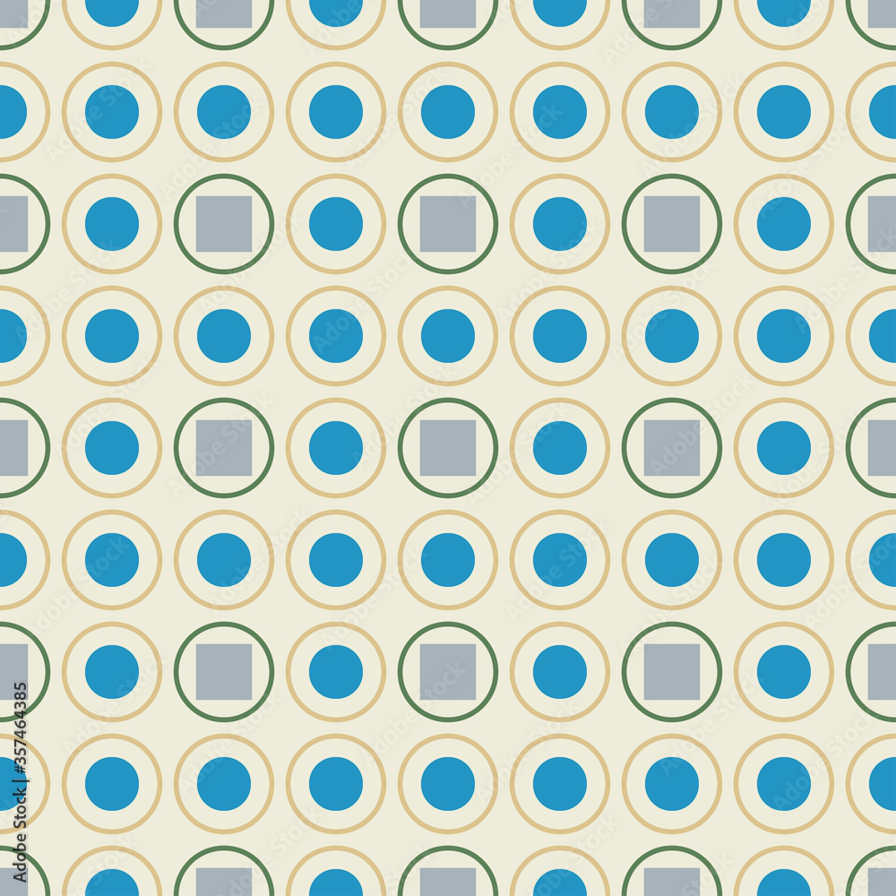 Pattern from squares and circles on light seamless background.