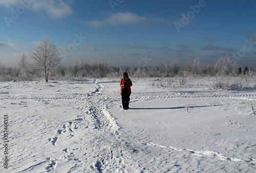 Winter. Snow. Russian winter. Cold. Frost. Blue sky. Gubakha.