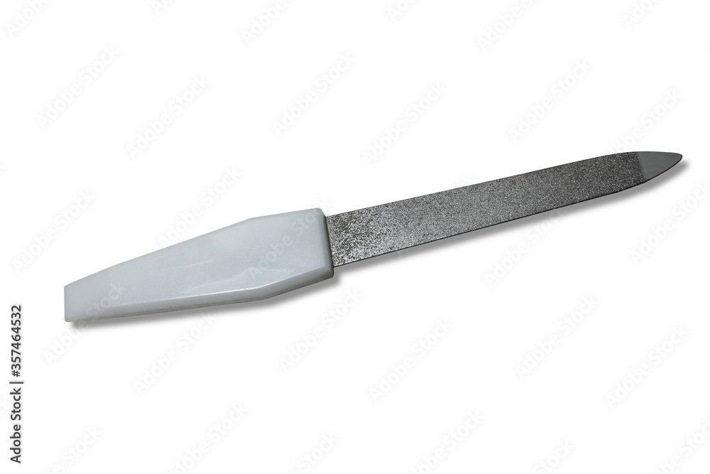Nail file with white grip isolated on white background. Manicure and pedicure tool Nail file with white grip isolated on white background. Manicure and pedicure tool
