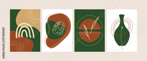 Set of trendy compositions with abstract botanical shapes vector illustration. Modern art collection. Home decor posters.