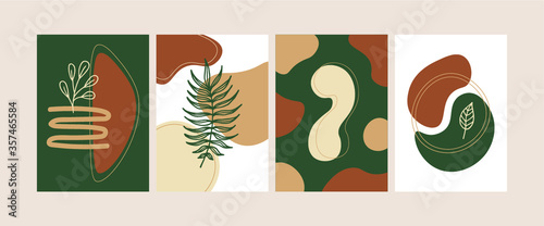 Set of trendy compositions with abstract botanical shapes vector illustration. Modern art collection. Home decor posters.