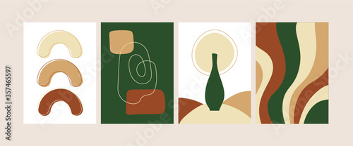 Set of trendy compositions with abstract shapes vector illustration. Modern art collection. Home decor posters.