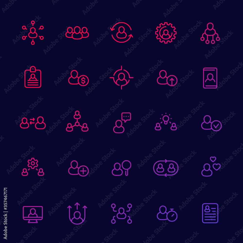 Human resources and personnel management, HR linear icons set, staff interaction and hiring Human resources and personnel management, HR linear icons set, staff interaction and hiring