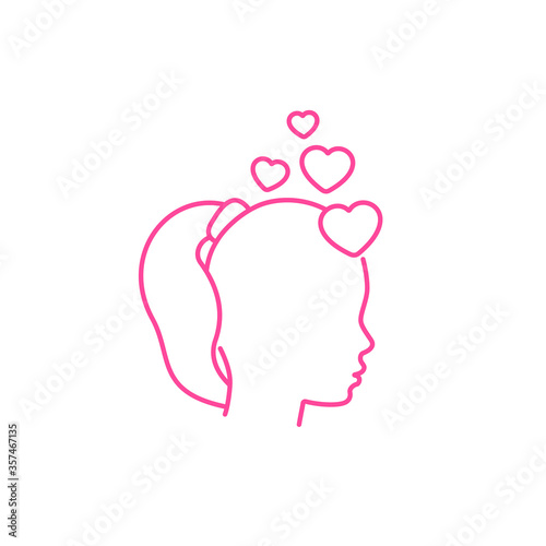 Girl head with hearts, affection or passion line icon © nexusby