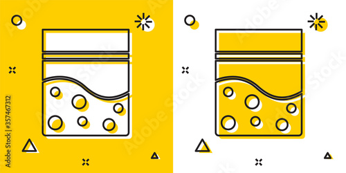 Black Plastic bag of medicinal cannabis icon isolated on yellow and white background. Health danger. Random dynamic shapes. Vector Illustration