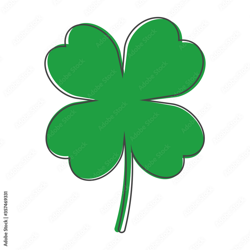 Vector icon four-leafed clover cartoon style on white isolated background. Vector icon four-leafed clover cartoon style on white isolated background.