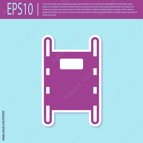 Retro purple Stretcher icon isolated on turquoise background. Patient hospital medical stretcher. Vector Illustration