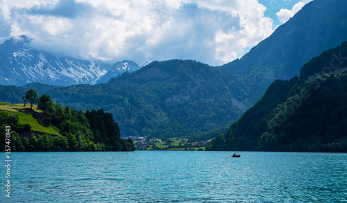 Amazing tourquise Lake Lungern and Swiss Alps, Obwalden, Switzerland, Europe. © eskstock