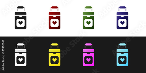 Set Cooler box for human organs transportation icon isolated on black and white background. Organ transplantation concept. Organ container. Vector Illustration