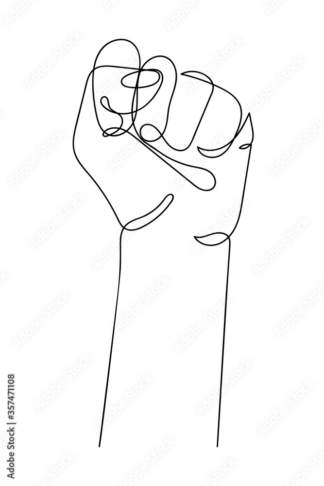 Continuous line drawing of strong fist raised up. Human arm with ...