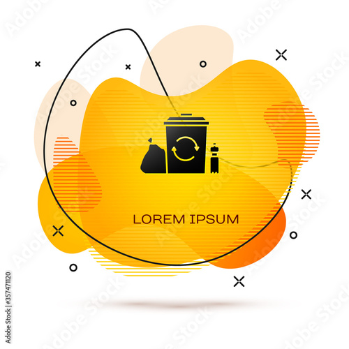 Black Recycle bin with recycle symbol icon isolated on white background. Trash can icon. Garbage bin sign. Recycle basket. Abstract banner with liquid shapes. Vector Illustration