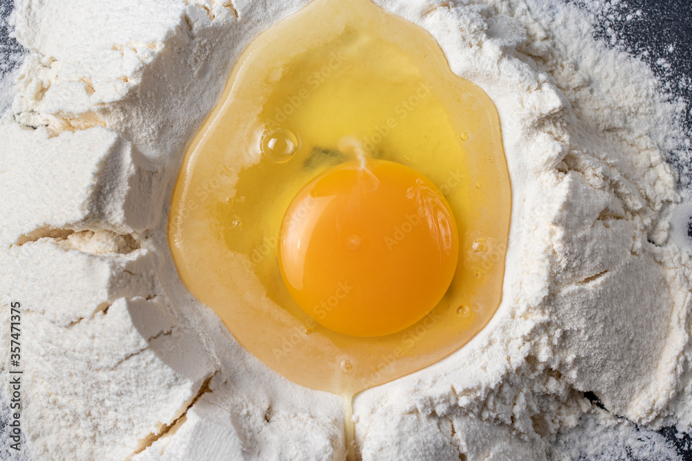 Wheat white flour and eggs. Making bread and baked goods. Cooking at home Wheat white flour and eggs. Making bread and baked goods. Cooking at home