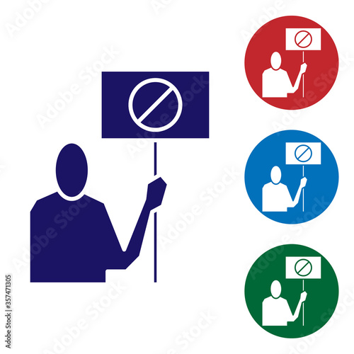 Blue Nature saving protest icon isolated on white background. Earth planet protection, environmental issues demonstration. Set icons in color square buttons. Vector Illustration