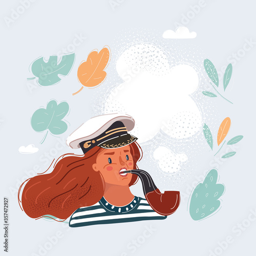 Vector illustration sailor woman wearing sailor hat.