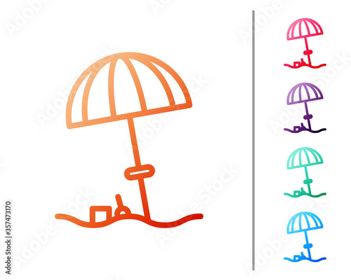 Red line Sun protective umbrella for beach icon isolated on white background. Large parasol for outdoor space. Beach umbrella. Set color icons. Vector Illustration