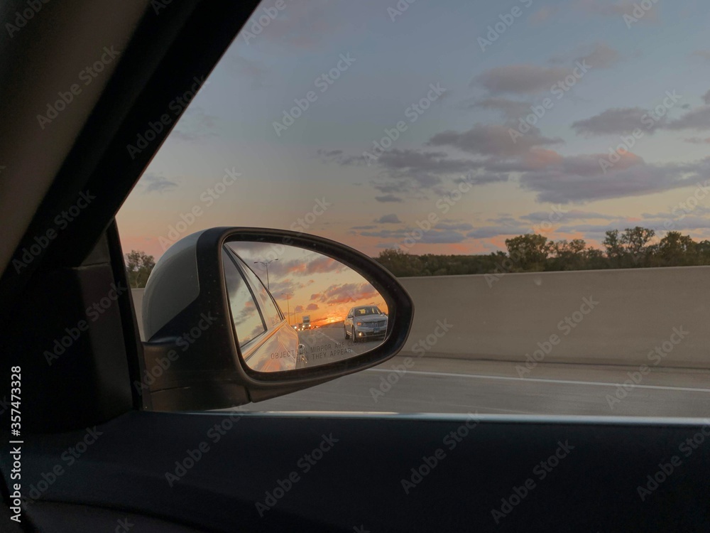 driving on the road in the sunset