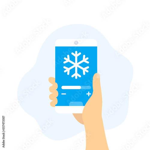 cooling control app, smartphone in hand, vector