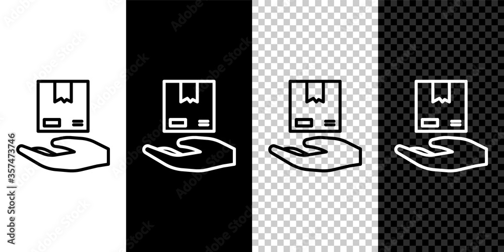 Set Line Delivery Hand With Cardboard Boxes Icon Isolated On Black And White Background Door To Door Delivery By Courier Vector Illustration Stock Vector Adobe Stock